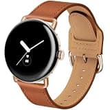 EVPLNT Leather Bands Compatible with Pixel Watch 4/3 45mm,Leather Strap Compatible for Women Men google pixel 4/3/2/1 watch band 41mm (Brown/Rose Gold, For Pixel Watch 4/3/2/1 41mm)