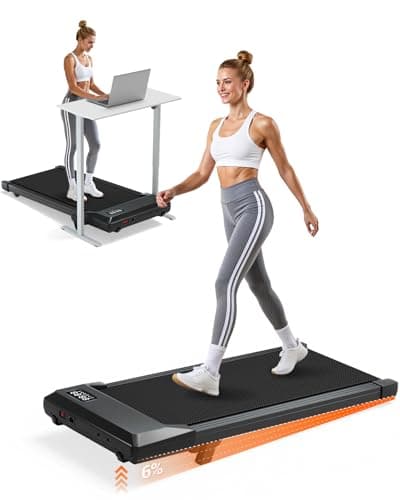 Lacuffy Walking Pad with 6% Incline, 300LBS Capacity Under Desk Treadmill for Home Office, Quiet Portable Mini Treadmill with App & Remote Control, No Assembly, Slim Design for Small Spaces