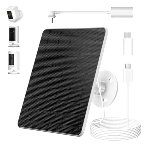 5W Solar Panel for Security Camera, Solar Panel with Micro USB & USB-C Port for DC 5V Outdoor Rechargeable Battery Camera, IP65 Waterproof, 360° Adjustable Security Mount, 9.8ft Cable (1)