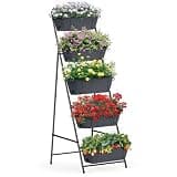 Raised Garden Bed 5 Tier Vertical Planter Standing Herb Garden Elevated Box With Drainage Holes Tall Planters for Outdoor Plants Vegetables Flowers Grey