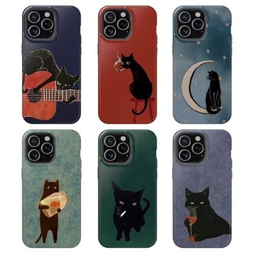 Vintage Black Cat Phone Case, Aesthetic Funny Cat Phone Case, Artistic Retro Cat Design Phone Cover, Cute Gothic Cat Protective Case
