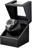 Watch Winder for Automatic Watches: Single Watch Winder Box with Quiet Japanese Motor - Rotating Watch Case in Black Carbon Fiber Leather Storage Display Box for Men (2026 New)