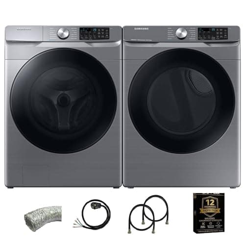 Samsung Platinum Front Load Smart Washer and Electric Dryer Laundry Pair 4.5 Cu Ft Washer 7.5 Cu Ft Dryer Steam Laundry System with Power Cord Vent Kit Water Hoses 12 Month Warranty