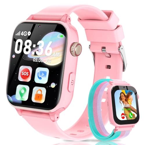Yiphun 4G Kids Smart Watch with GPS Tracker, Video Call & Texting, Smart Watch for Kids with SIM Card, SOS, School Mode, HD Camera, Pedometer, Kid Watch Gift for Boys Girls Age 4-12, Pink