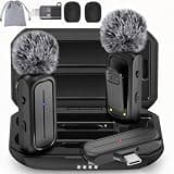 2-Pack Wireless Mini Lavalier Lapel Microphone for iPhone,Android Phone w/ Charging Case - 65ft Cordless Clip on Dual Mics with Noise Reduction 6H Working Time for Video Recording Vlogging,YouTube