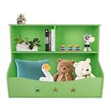 Yykniey Kids Bookshelf 2 Tier, Children Bookcase with 3 Storage Cubbies and Bottom Bin, PVC Floor Standing Book Organizer for Bedroom Playroom Nursery, Light Green