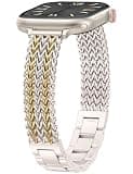 Minyee Compatible with Apple Watch Band for Women 42mm 41mm 40mm 38mm, Dressy Slim Stainless Steel Metal Link Bracelet, Luxury Chain Designer Strap for iWatch Series 11 10 9 8 7 6 5 4, Starlight/Gold