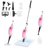 Steam Mop, Detachable Handheld Steam Cleaner with 10-in-1 Multipurpose Accessories, Two-sided Mop, Double Cleaning Area, Multi Surfaces Steamer for Wood Floor, Tile, Window, Clothes, Furniture & Grout
