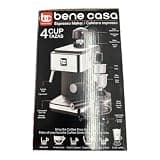Bene Casa 4-Cup Espresso Maker with Steam Frothing Tube, Glass Carafe, Removable Drip Tray