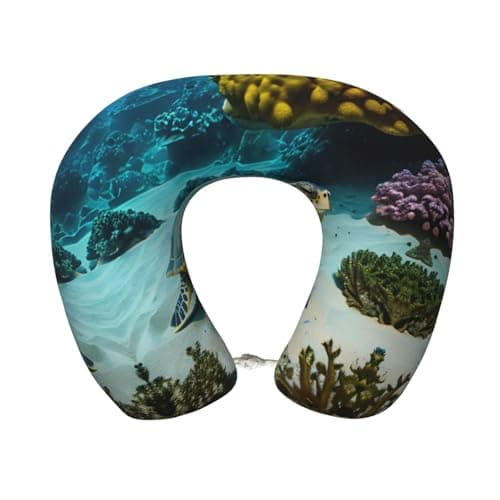 BaerK Memory Foam Sea Turtle Print Travel Pillow - U-Shaped Neck Support for Sleep, Office Naps, and Long Distance Flights