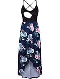 BAIKEA Maternity Cami Dress, Pregnancy Boat Neck Pull Up Breastfeed Flowing Knee Length Fashion Crossover Cross Strapped Gradient Nursing Camisoles Dress Blue Flower M