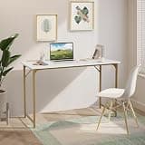 Pazidom Computer Desk, 48 Inch Office Desk with Metal Frame, Home Office Desk, Modern Simple Style for Home Office, Living Room, Bedroom, White Gold