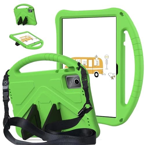 HUOLUNGJIN Kids Tablet Case Compatible with Lenovo Tab M11 2023 TB-330FU 11 Inch | Cute Lightweight EVA Bumper Cover with Adjustable Strap, Stand & Handle, Drop Protection (Green)