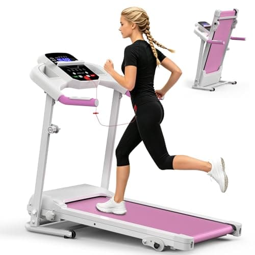 FLIMDER Compact Home Treadmill, 220 LBS Capacity, 0.5-6.0 MPH, 3 Programs, LCD Display, Heart Rate Sensor, Manual 3-Level Incline, PAD & Cup Holder for Small Home Gym (Pink)
