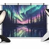 Teal Pink Purple Backdrop 12x8ft Evergreen Forest Starry Night Photography Backdrop Fabric Photoshoot Background Tapestry Banner for Birthday Baby Shower Decoration Party Video Photo Studio Props