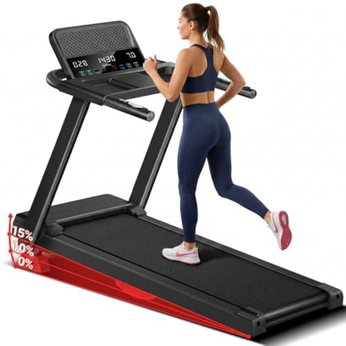 UMAY 15% Incline Treadmill with Heart Rate Monitoring & 3 LED Screens, Portable Treadmills for Home with 300Lbs Capacity, Foldable Walking Pad Treadmill 0.6-7.5MPH