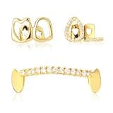 Grillz for Teeth Women Men,Gold Plated Hip Hop Teeth Grills Set, Bling Gem Rapper Jewelry for Music Festival, Stage Performance,Halloween, Cosplay, Rapper Look (Gold)