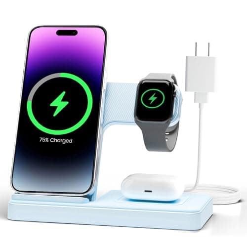Wireless Charger Stand Charging Station: 3 in 1 Charger Stand Multiple Devices for Apple - iPhone 17 16e 16 15 14 Pro Max 13 12 - Watch 11 10 9 8 7 6 5 4 3 2 SE and Ultra Series-Airpods 4 3 Pro, Blue