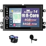 8 Core 6+64G Car Radio Stereo for Ford F150 2004-2008, F250 F350 2006-2014 with Wireless Carplay Android Auto 7 Inch HD Touchscreen Android 14 Car Radio with Backup Camera Bluetooth AM/FM/RDS GPS