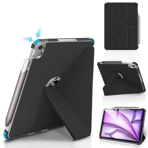 Wonzir Case for iPad Case，Multi Stand Angles，Vertical Stand Cover，with Pencil Holder，Anti-Collision Corners & Shock-Proof Design (Black, iPad air 10.9/11)