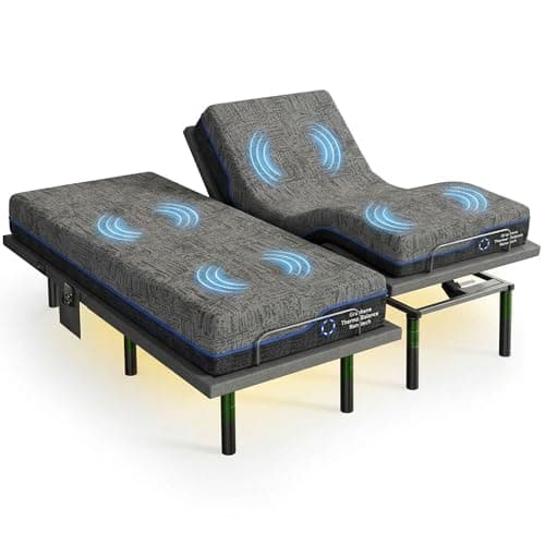 Marsail MS01-2 Split King Adjustable Base with Massage, Wireless Remote, 4 Adjustable Heights, Nightlight, 3 Minutes Fast Assembly
