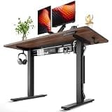 FEZIBO Electric Standing Desk with L-Shaped Crossbar & Cable Management System, 48 x 24 Inches Sit Stand up Desk, Adjustable Height Standing Desk for Home Office, Black Walnut