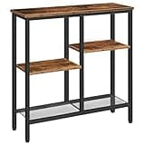 HOOBRO Narrow Console Table, Sofa Table, 4-Tier Industrial Entryway Table with Metal Mesh Shelf, Hallway Table with Adjustable Feet, for Entryway, Living Room, Hallway, Rustic Brown and Black BF79XG01