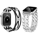 Newlibery Stretchy Nylon Band Double Chain Bands Bundle Compatible with Apple Watch Band 38mm 40mm 41mm 42mm (S10/11) Feminine Strap for iWatch Series 11/10/9/8/7/6/5/4/3/2/1/SE/Ultra