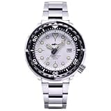 LURCAN Heimdallr Series Luxurious Men's Automatic Diver Dress Watch NH35A Movement 200m Waterproof Mechanical Wristwatch with Sapphire Crystal and C3 Super Luminous (White, Stainless Steel)