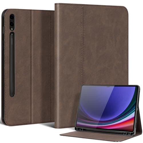 NANRUIL for Samsung Galaxy Tab S9 Plus/S10 Plus/S9 FE+ 12.4inch Case with S Pen Holder 2023/2024 Model(X820/X826/X810/X816/X610/X616) Genuine Leather Cover Protective Shell,Auto Wake/Sleep.Dark Brown