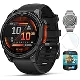 Garmin 010-02904-00 Fenix 8 47 mm AMOLED Slate Gray with Black Silicone Band Bundle with Deco Essentials 1.4 Inch Screen Protector Fenix 6 and 2 YR CPS Enhanced Protection Pack