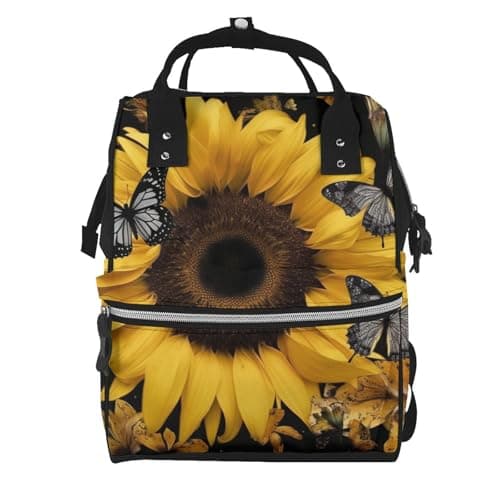 FHEDVBN butterfly and sunflower Diaper Bag Backpack for Women Multifunction Waterproof Mummy Backpacks for Mom Dad, Large Capacity Nappy Bag with Changing Pad Casual Daypack Travel Bags