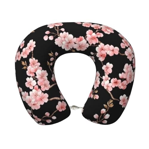 ZSUUGJ Cherry Blossom Pink Travel Neck Pillows Head Neck Support Airplane Pillow Pillow for Car, Train, Flight, Office and Home Use