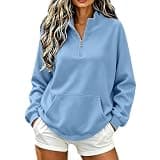Women's Half Zip Sweatshirt Stand Collar Long Sleeve Pocket Pullover