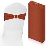 Tegeme 80 Pieces Chair Sashes & Bows - Stretch Spandex Chair Cover Band with Buckle for Wedding, Hotel Banquet, Birthday Party & Home Bulk Decorations (Rust Red)