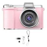banapoy 48MP 1080P Mirrorless Camera with 8X Zoom, 2.4 Inch Flip Screen, Built in Flash, Auto Focus, Anti Shake Live Streaming Digital Camera for Beginner Photographers (Pink)