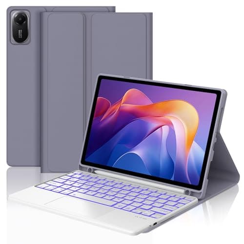 IVEOPPE Keyboard Case for Redmi Pad 2 2025/Redmi Pad SE 11 Inch 2023, 7Color Backlit, Multi-Touch Trackpad, Detachable Wireless Bluetooth Folio Keyboard Case with Pen Holder, Lavender Purple