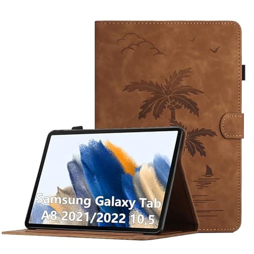 Case for Samsung Galaxy Tab A8 10.5 inch 2022 Model (SM-X200/X205/X207) - Multi-Angle Viewing PU Leather Protective Folio Case with Pocket, Auto Wake/Sleep Smart Tablet Cover, Brown