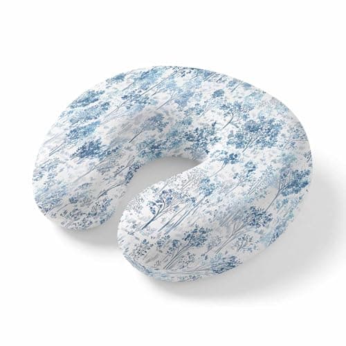 ZFUNCING Travel Pillows U-Shaped Neck Pillow Blue Tree Sketch Art Ergonomic Memory Foam Pillow Head Cushion,Watercolor Plant on White Soft Portable Neck Pillows for Office Airplane Car Train