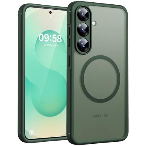 TOCOL Magnetic for Samsung Galaxy S25 Case, Upgraded Full Camera Protection, Compatible with Magsafe, Drop Protection Slime Clear Back Cover for Samsung Galaxy S25 6.2-Inch (Alpine Green)