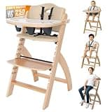 Abiie Beyond Junior Wooden High Chair with Tray - Adjustable and Convertible High Chair for Babies and Toddlers - 6 Months to 250 Lb - Water Resistant - Natural Wood with Beige Cushion