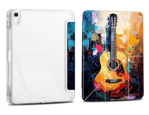 Case for iPad 10.2 Inch 9th/8th/7th Gen 2021/2020/2019, iPad Air 3 2019 10.5, Slim Clear Case with Pencil Holder，Multi-Angles Folding Y-Shaped Stand Cover, Guitar Painting