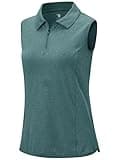 BGOWATU Women's Sleeveless Golf Polo Shirts 1/4 Zip Tennis Tank Tops with Collar UV Protection Moisture Wicking Gray Green M