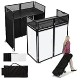 LUCKUP Portable DJ Facade Booth Table with Wheels, 41L x 20W DJ Stand Facade with Adjustable Feet, 2-Color Scrims & Carry Bag, Foldable DJ Booth for Weddings, Parties, Mobile DJs