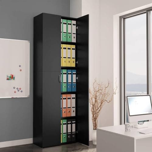 KHNLGFR Office Cabinet Black 23.6x12.6x74.8 Inches Engineered Wood File Cabinet with Two Doors and 5 Shelves for Office Supplies