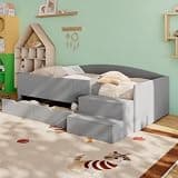 SIYSNKSI Twin Size Upholstered Daybed Frame, Sofa Bed with Wood Slat Support (Gray-36C)