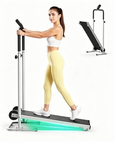 AKLUER Manual Non-Electric Treadmill - Dual Flywheel Fixed Incline, Non-Slip Belt, LCD Monitor, Compact Foldable Design for Small Home/Gym, Soft Foam Grips for Walking/Jogging, White