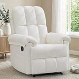 Korser Recliner Chair, Living Room Recliner Chairs for Adults, Small Recliners for Small Spaces, Upholstered Manual Recliner with Side Pockets, Modern Nursery Chair for Living Room, Chenille, Beige