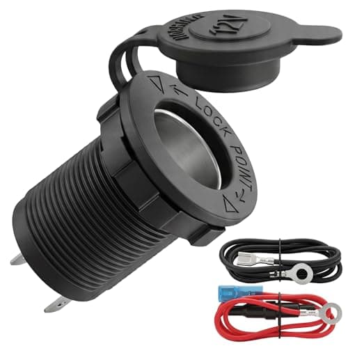 Weasch 12V Cigarette Lighter Socket, 12 Volt Female Power Outlet Socket Replacement with Cover Wire Harness for Car, RV, Boat, Motorcycle, ATV