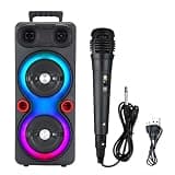Outdoor Portable Speaker Bluetooth-Compatible 5.0 AUX Karaoke Machine Dual 6.5 inch Stereo Subwoofer with Mic FM Radio
